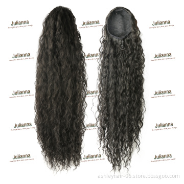 Julianna Attachment Yaki Straight Water Wave Long Pony Tails Drawstring Ponytail Hair Extensions Synthetic Hair Ponytails